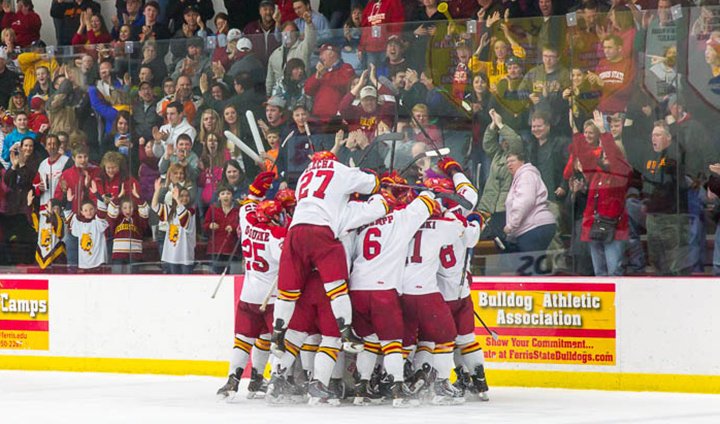 Ferris State Hockey Headed To Grand Rapids After WCHA Playoff Game-Winner In Double OT