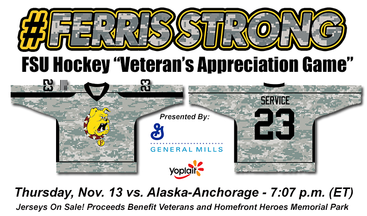 Ferris State Hockey To Hold Veteran's Appreciation Game On Nov. 13 - Bid On A Special Camo Jersey Now!