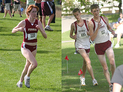 Ferris' Megan Josey, Brian Reynolds and Derek Childs (left to right) were among the Bulldogs' competitors in the season-opening meet