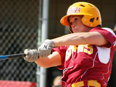 Chelsea Morris accounted for two of Ferris State's four hits in the one-run decision over Northwood.  (Photo by Sandy Gholston)
