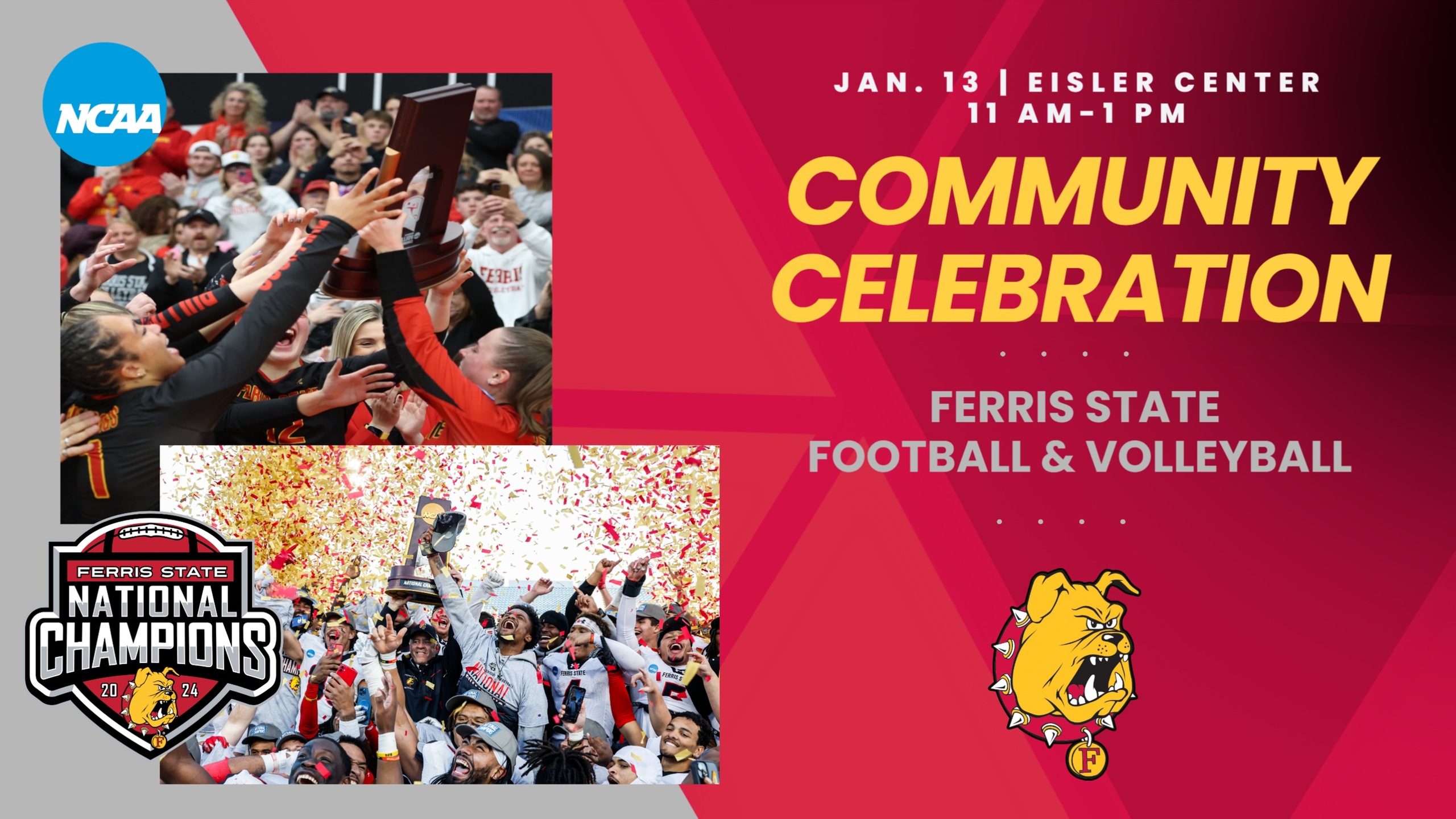 Community Invited To Celebrate Ferris State Football and Volleyball Championship Squads On Jan. 13