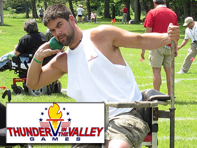 Bulldog alum Jim Bourdlais competes in the shot put during the "Thunder in the Valley Games" (Photo courtesy bourdlaisbrothers.blogspot.com)
