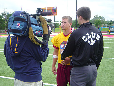 FSU quarterback Tom Schneider speaks with WZZM 13 Sports at last year's media day (Photo by Rob Bentley)