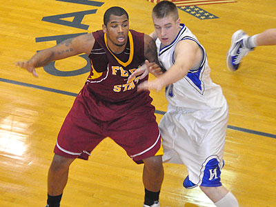 FSU's Justin Keenan works for position in Tuesday's game at Hillsdale (Photo by Rob Bentley)
