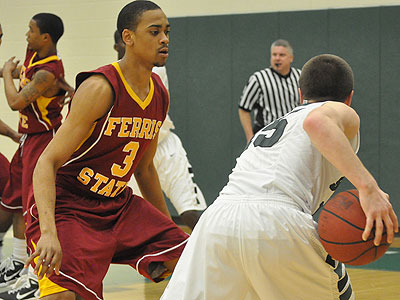 FSU's Brandyn Mungo defends the ball in Thursday's win at Lake Erie (Photo by Rob Bentley)