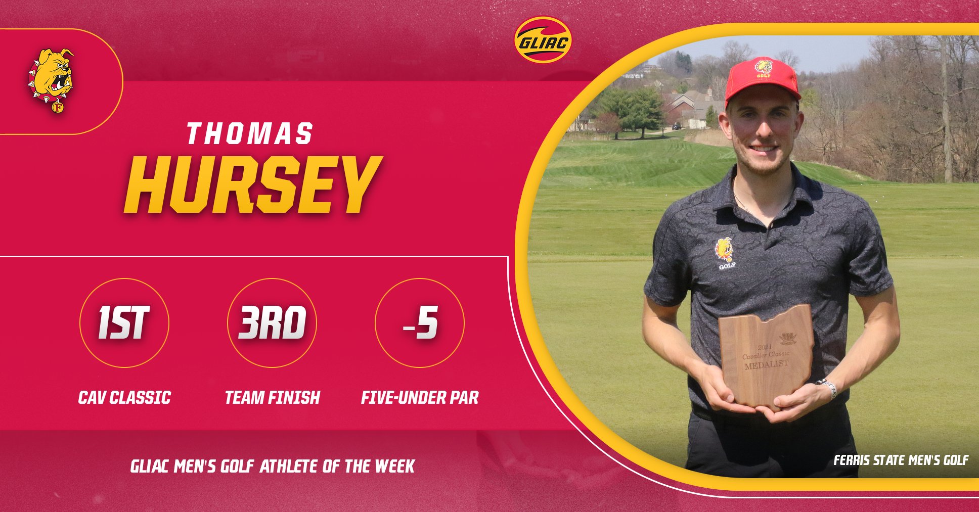Ferris State's Thomas Hursey Garners GLIAC Men's Golf Athlete Of The Week Honors