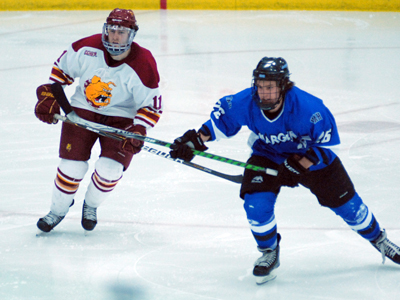 Jordie Johnston netted one of Ferris State's goals in Saturday's 5-1 series finale decision over Alabama-Huntsville.  (Photo by Joe Gorby/FSU Athletics Communications)