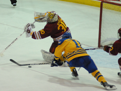 Goaltender Pat Nagle made a game-high 32 saves for the Bulldogs in Friday's contest.  (Photo by Joe Gorby)