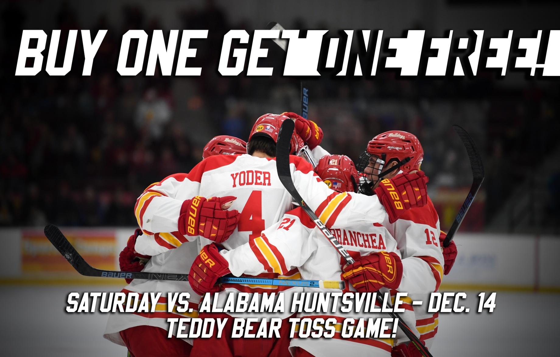 Buy One Get One Offer For Saturday, Dec. 14 Teddy Bear Toss Game For Ferris State Hockey On Sale Now!