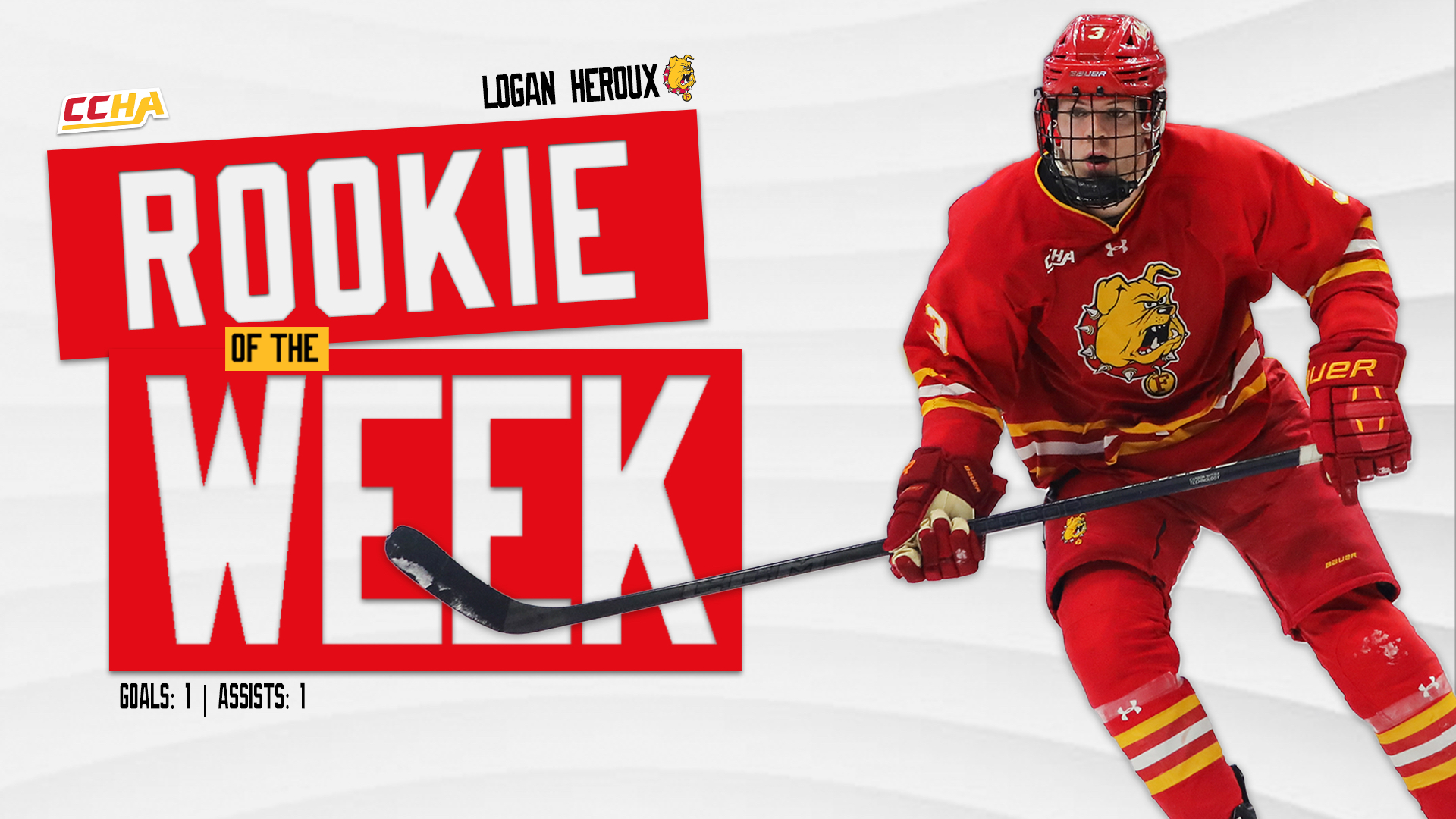 Ferris State Hockey Freshman Logan Heroux Named CCHA Rookie of the Week