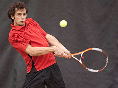 FSU senior Ahmet Demir picked up a win at third doubles (Photo by Ed Hyde)