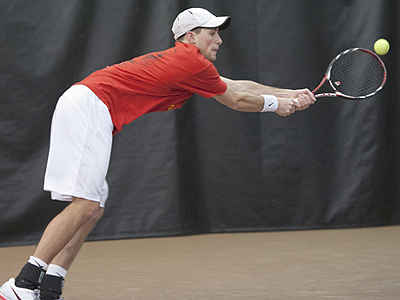 FSU's Kyle Revall earned a win at the top singles flight against GVSU (Photo by Ed Hyde)