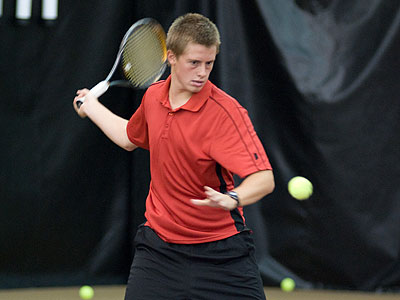 Ferris' Jack Swan was a winner at number two doubles versus Aquinas (FSU Photo Services)