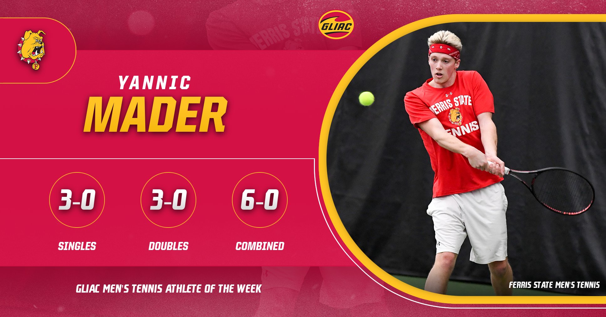 Ferris State's Yannic Mader Tabbed GLIAC Men's Tennis Athlete Of The Week