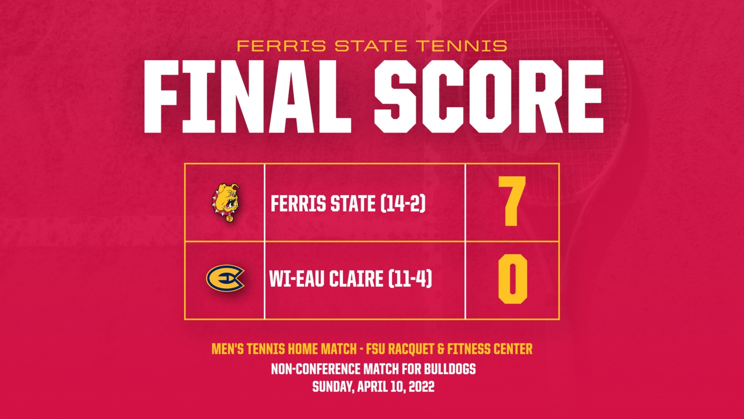 Ferris State Wins Seventh-Straight Men's Tennis Contest With Non-League Home Triumph