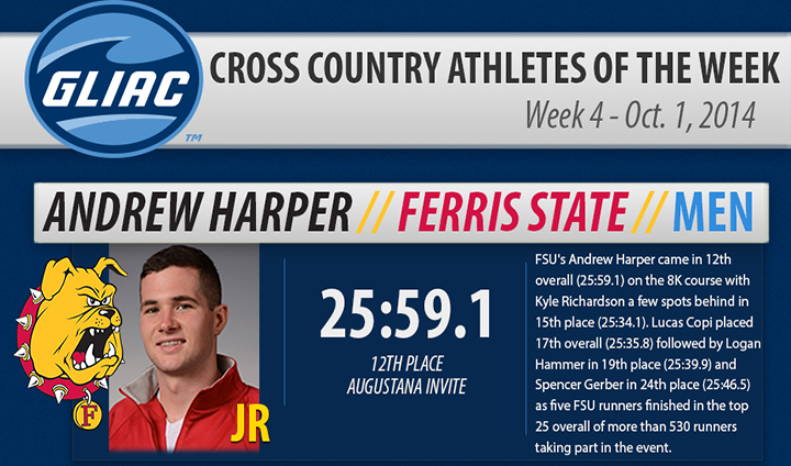 Ferris State Cross Country's Andrew Harper Tabbed As GLIAC Athlete Of The Week
