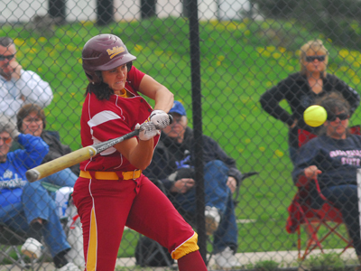 Senior Rhea Flores went 3-for-3 at the plate in the 12-2 win over the Lakers.  (Photo by Joe Gorby)
