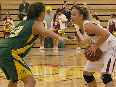 Ferris' Lindsey Pettit controls the ball against NMU (Photo by Sandy Gholston)