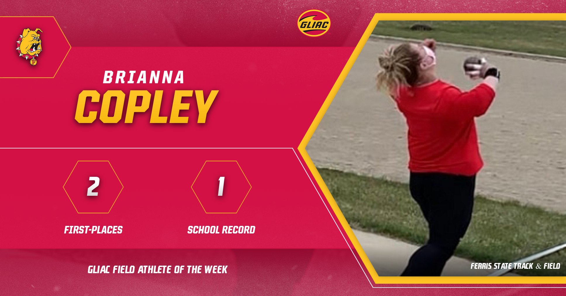 Ferris State's Brianna Copley Earns GLIAC Athlete Of Week Honor After School-Record Throw