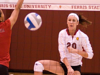 Senior Kristy Gilchrist slams a career-high 21 kills in win at Hillsdale.