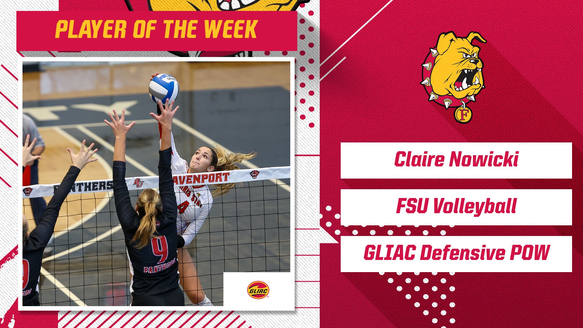 Ferris State's Claire Nowicki Claims GLIAC Volleyball Weekly Honor