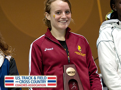 FSU's Tina Muir receives her All-America Award after the national championships (Photo by Tim Sofranko)