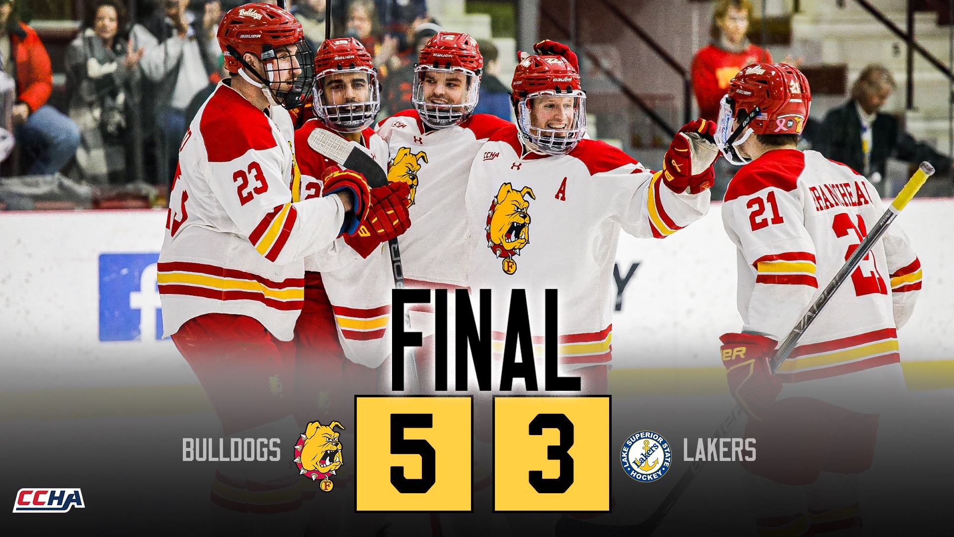 Bulldog Hockey Wins Fifth CCHA Game With 5-3 Victory Over Lake State at Home